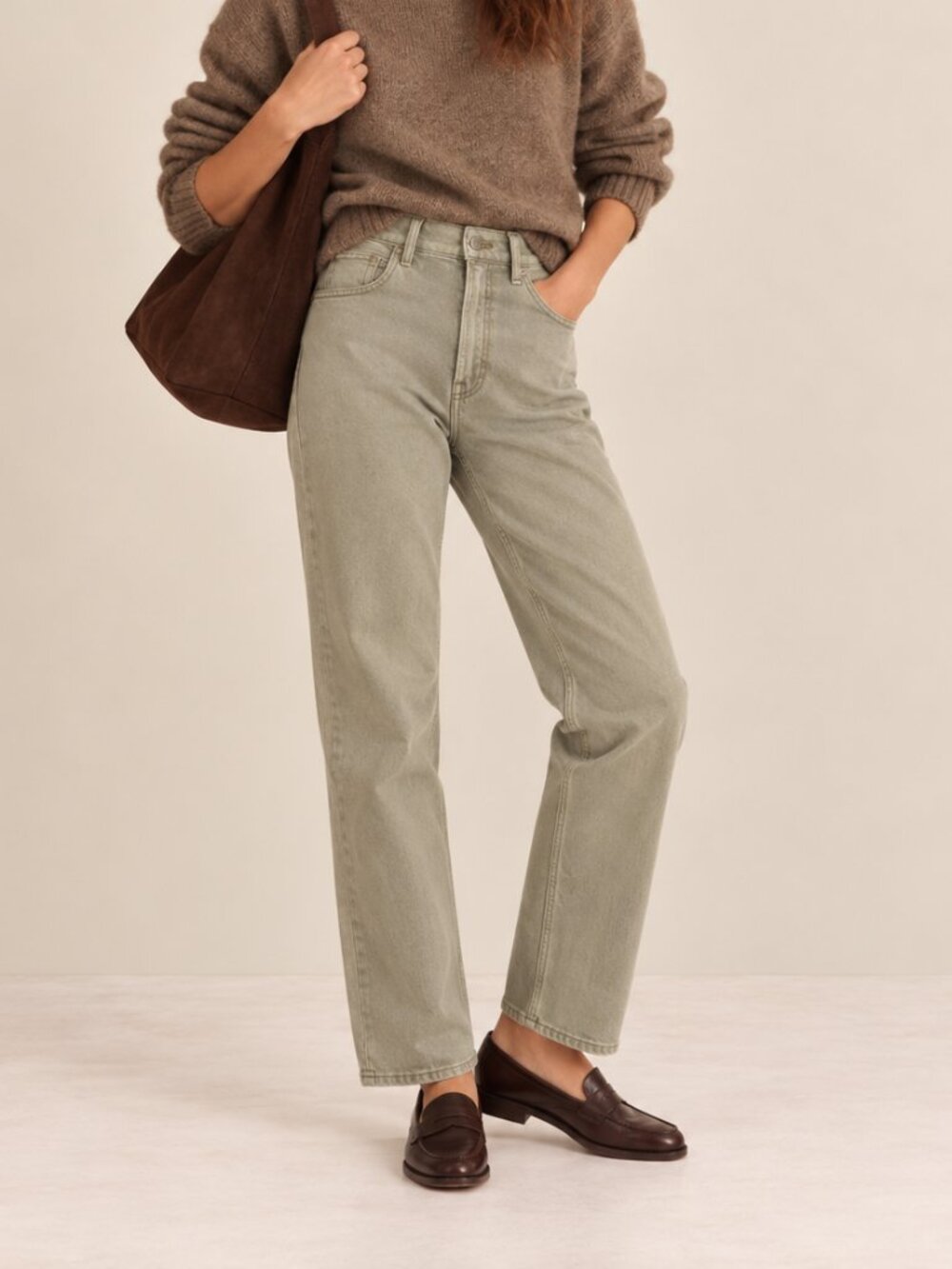 Everlane Way High Slim Fit Light Sage Green Jeans Sz 28